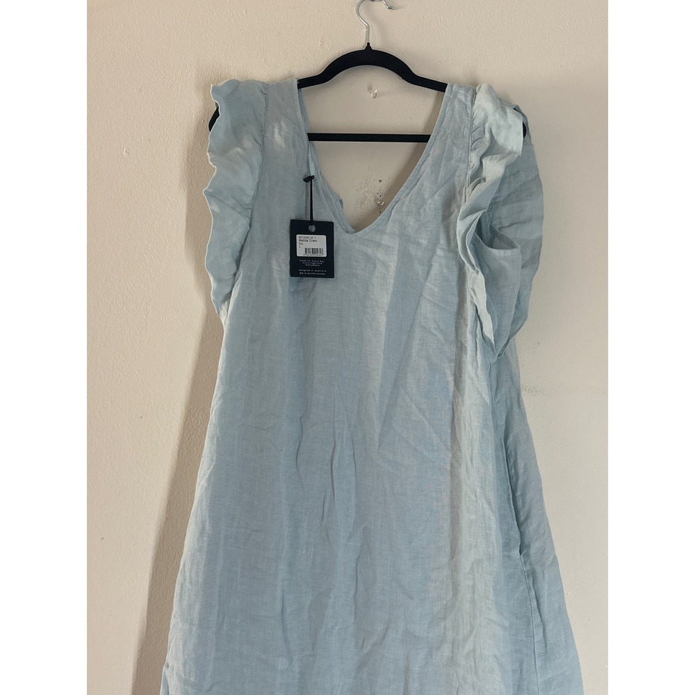 Brave and True Matilda Linen Sundress Light Blue Ruffle Sleeve Midi Dress L - Picture 5 of 6